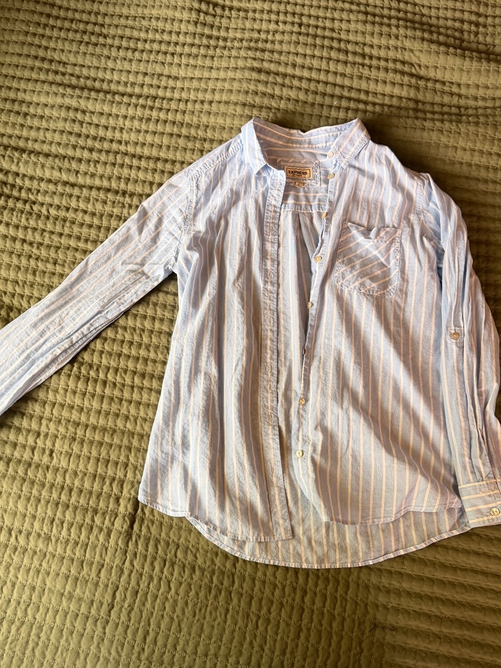 Express Boyfriend Blue and White Striped Button-Up Shirt